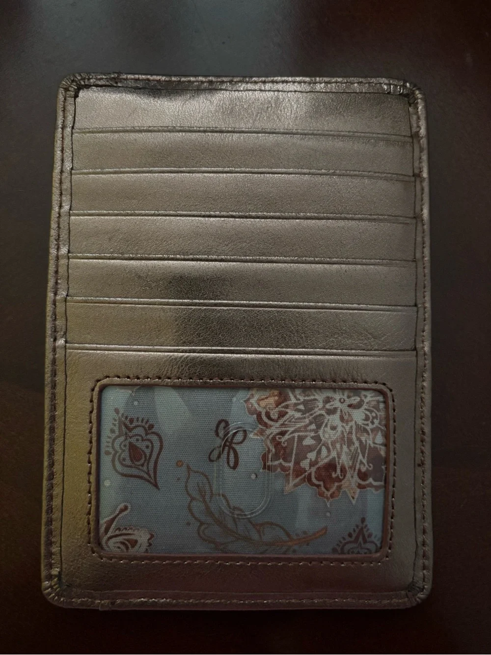 HOBO Metallic Clay Leather Card Wallet in Rose Bronze